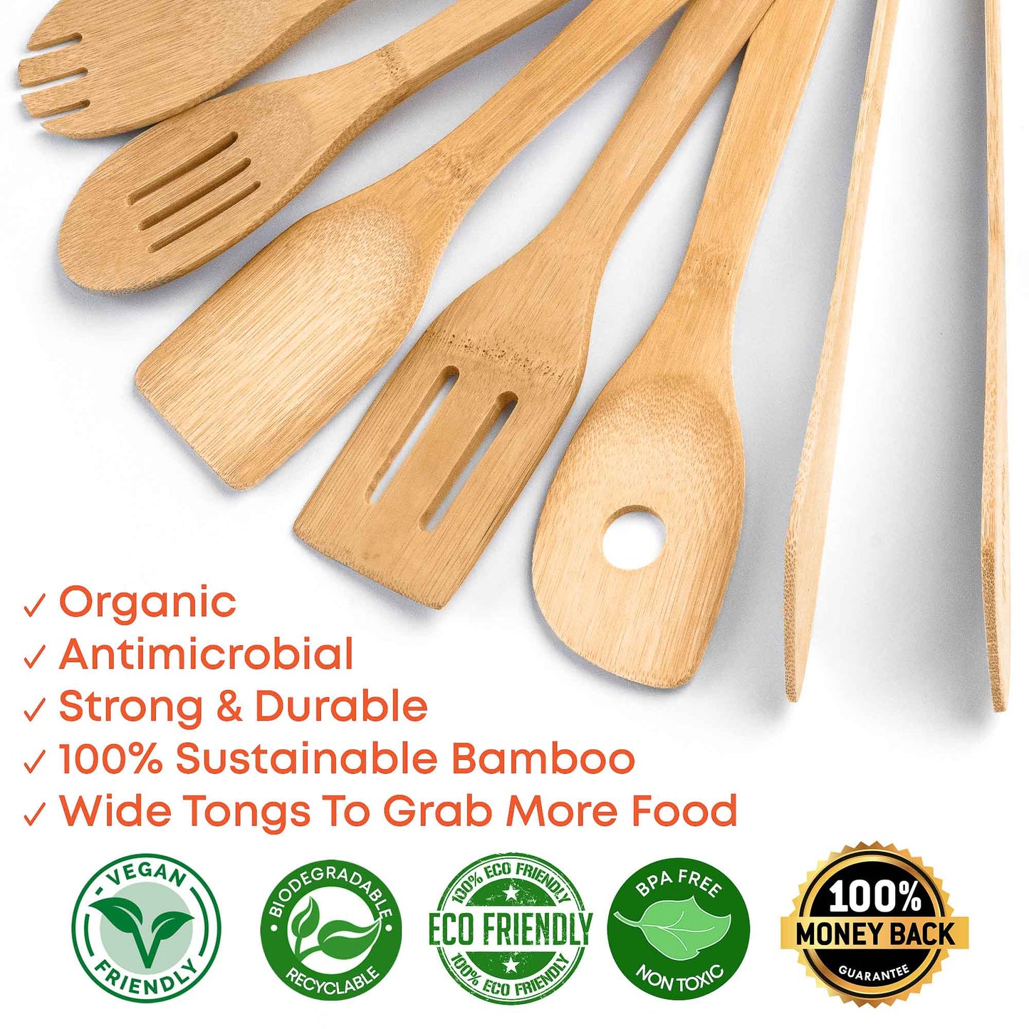 Bamboo Kitchen Utensils Set - Wooden Cooking Utensils 8-Pack