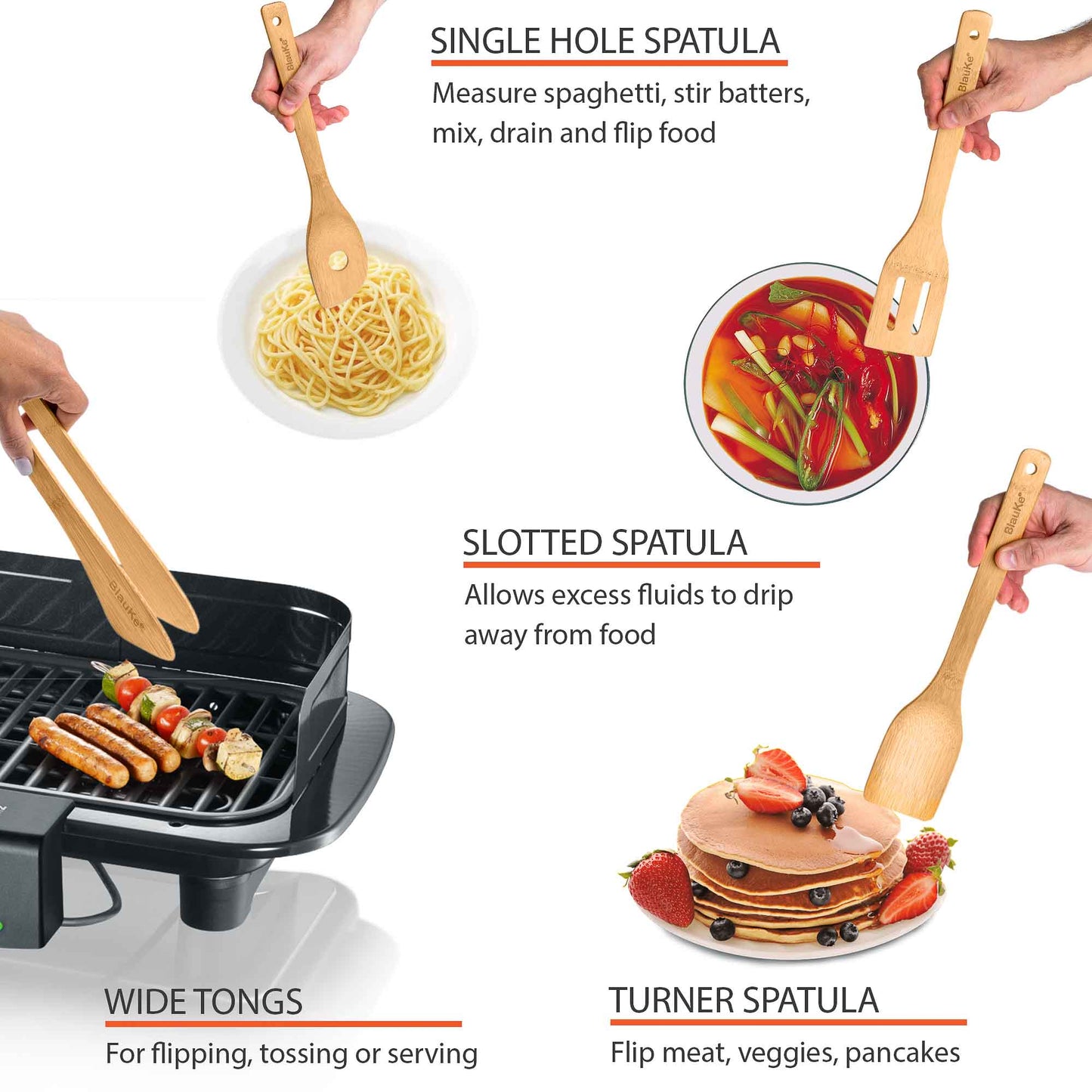 Bamboo Kitchen Utensils Set - Wooden Cooking Utensils 8-Pack