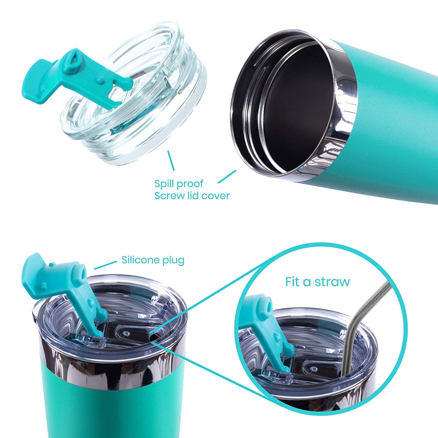 DRINCO® 20oz Insulated Tumbler w/Spill Proof Lid, 2 Straws(Teal)